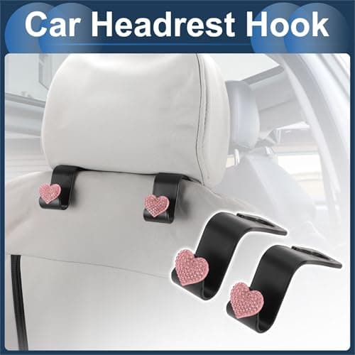 INFINAUTO Car Seat Headrest Hook Plastic Rhinestone Sturdy Pink 2.4"x1.26" — view 2