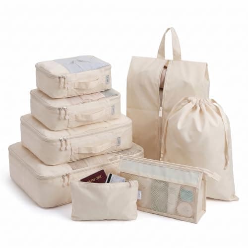 LUGG 8 Set Compression Packing Cubes for Suitcases – Suitcase Organiser Set, Lightweight 290D Polyester Waterproof Travel Bags, Luggage Packing Organizers, Travel Essentials for Men & Women