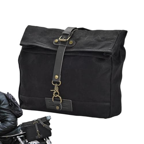 Vintage Oil-Waxed Canvas Motorcycle Saddlebag - Heavy Duty Side Bag & Pannier | Retro Tool & Messenger Bag for Bikers | Waterproof Storage for Road Trips, Camping & Commuting