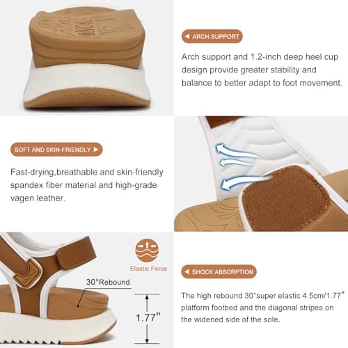 ONCAI Walking Sandals Womens,Arch Support Hiking Sandals with Orthotic Outdoor Footbed for Plantar Fasciitis,Water Athletic Platform Sandalias Mujer with 3 Adjustable Strap Khaki White Size 6.5 — view 3