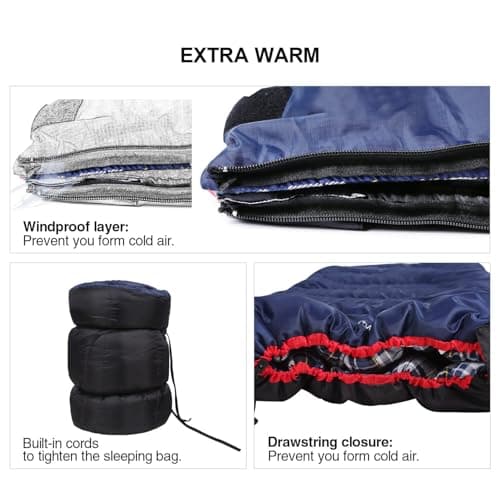 REDCAMP Cotton Flannel Sleeping Bag for Adults,3-4 Season,Blue 3lbs — view 5