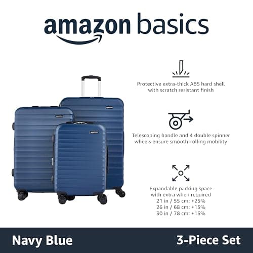 Amazon Basics Hard Shell Luggage Set (Small + Medium + Large) - Expandable ABS Travel Luggage with 4 Double Spinner Wheels - Scratch Resistant and Lightweight Construction - Navy Blue — view 2