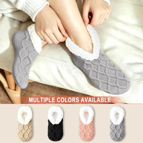 RJVZVEJH Fluffy Slipper Socks Women, Knitted Thick Cosy Non Slip Gripper Socks with Soft Warm Lined for Winter Home Floor Bed — view 2