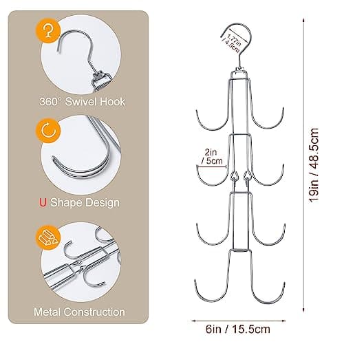 Baoswi 1 Pack Purse Hanger Closet Organisers Storage, 4-Tier Hanging Bag Holder, Silver Metal Handbag Storage Hook Backpack Rack Space Saving Hanger — view 2