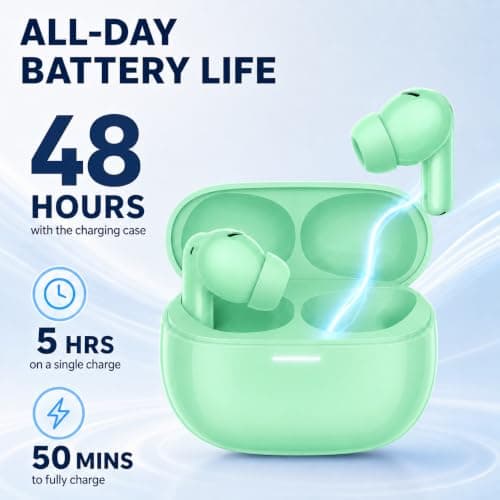 XuLinSe Wireless Earbuds Bluetooth 5.3 Headphones, In Ear Bluetooth Earphones with 4 Mics, IPX7 Waterproof Ear Buds, 10mm Drivers, Touch Control, Auto Pairing, HiFi Stereo Sound (Green) — view 5