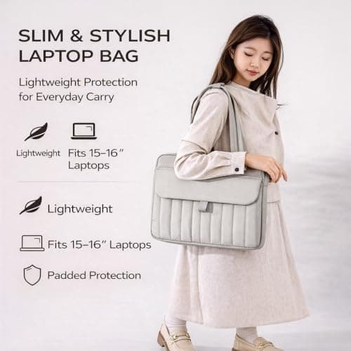 YUTOKEER Laptop Tote Bag 15–16 Inch, Lightweight Waterproof Laptop Bag for Women, Slim Laptop Sleeve with Shoulder Strap, Multi-Compartment Work & Travel Bag — view 2