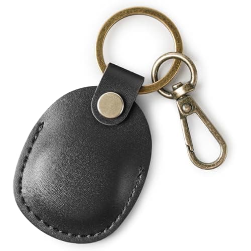 Ainiv Protective Case Compatible with Apple Airtag Pendant, Case with Anti-Loss Key Fob, Pendant for Airtag Made of Leather, Scratch Resistant Holder Cover for AirTag, Key, Pet Collar, Luggage-Black