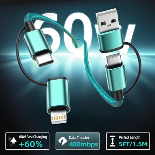 2 Pack 4 in 1 Multi Charging Cable 5FT, 60W USB C to USB C Charger Cord — view 4