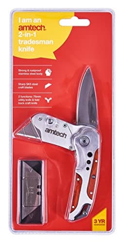 Amtech - 2-in-1 Craft Knife and Folding Utility Knife, Durable and Rust-Proof Stainless Steel, Comfortable Handle for Reduced Hand Fatigue, Lightweight and Portable (Includes 5 SK5 Blades) — view 2