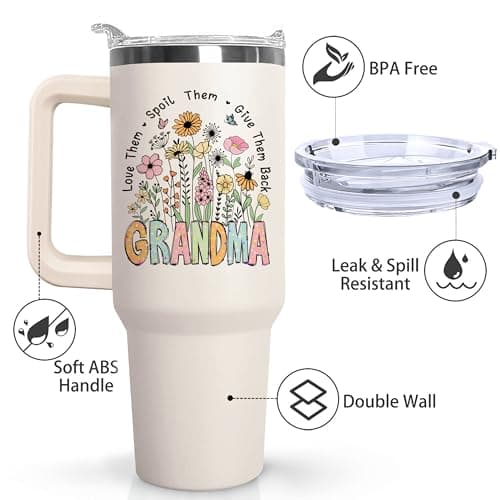 wmvhdiw 30 oz Tumbler with Handle & Straw, Vacuum Insulated Stainless Steel Water Bottle, Best Grandma Ever Floral Travel Mug, Mothers Day Gifts from Daughter Son Kids, Birthday Gifts for Grandma — view 5
