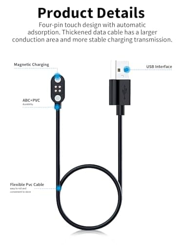 Charger Cable for mojawa aerra,toergy Fast Charging USB Cable with Magnetic Attachment,Durable Lightweight Design,Portable Silicone Travel Storage Bag Included — view 3