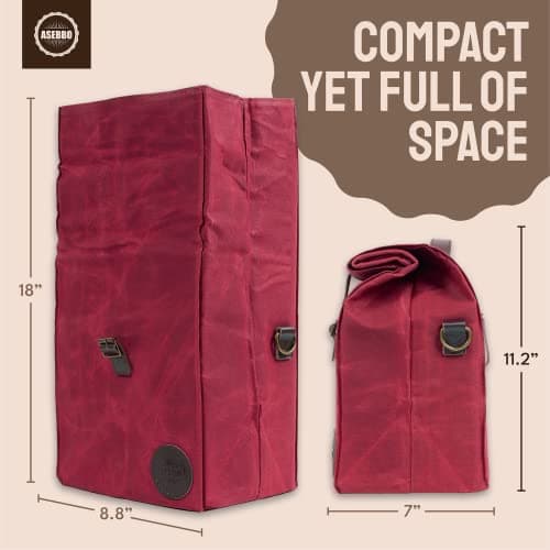 ASEBBO Insulated Lunch Bag for Men, Women - 10L Waxed Canvas Cool Bag with Genuine Leather Handle and Strong Buckle Closure, Reusable Lunch Cooler Bag for Adults Work School Picnic Food (Cherry Red) — view 5