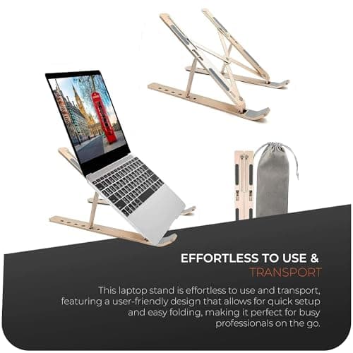 Roe Tenpo Adjustable Laptop Stand for Desk, 6-Angle Laptop Riser Portable Laptop Holder, Air-Ventilated Cooling Notebook Stand for Compatible with MacBook Air, Pro, Dell 10-15.6” (Gold) — view 3