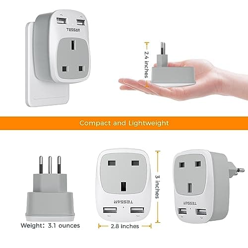 TESSAN UK to Brazil Plug Adapter, Type N Travel Adaptor with USB C — view 5