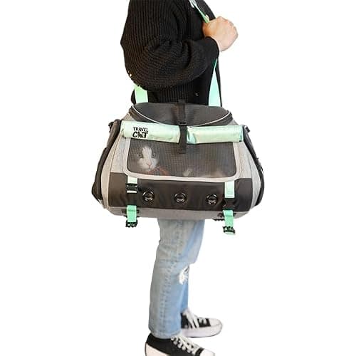 Travel Cat Carrier Bag - Portable Comfort Soft Sided Transpurrter Cat Carrier for Small Medium Cats Kitten up to 30 LBs Airline Approved Backpack with Shoulder Strap (Dark Charcoal)
