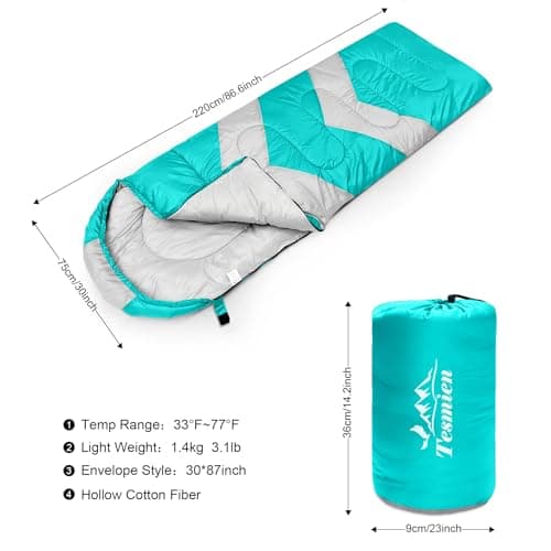 Tesmien Sleeping Bag for Adults & Kids 3-4 Season Warm Weather and Winter Lightweight, Waterproof for Teens, Men's Indoor & Outdoor Camping/Traveling/Hiking, Lake Blue — view 2