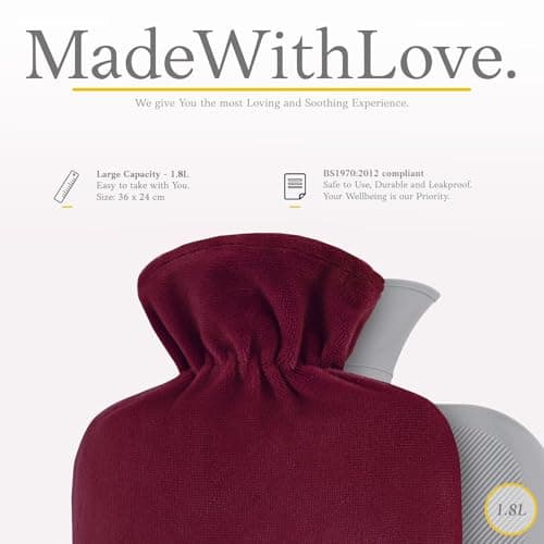 Hot Water Bottle - with Soft Premium Fleece Cover - Burgundy, 2L - Heating Pad for Menstrual Cramps & Period Comfort - Bed Foot Warmer - Hot & Cold Compress for Back, Stomach, Neck Pain Relief — view 3