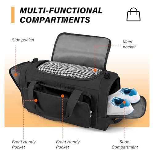 Sports Gym Bag Duffle Bag with Shoes Compartment for Womens Mens, CS COSDDI Weekend Travel Bag Overnight Bag with Wet Pocket, Luggage Bag Hospital Bag Holdall Bags with Shoulder Strap Backpack (Black) — view 4