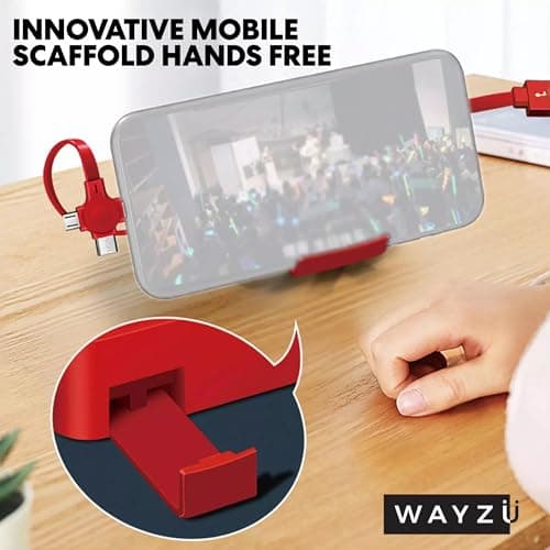 Wayzu® Multi Charging Retractable Cable with Phone Stand, 4 in 1 USB Charger Cord with Type C, Micro USB and iPhone Connector, Fast Charging and Data Cable for Travel and Everyday Use — view 4