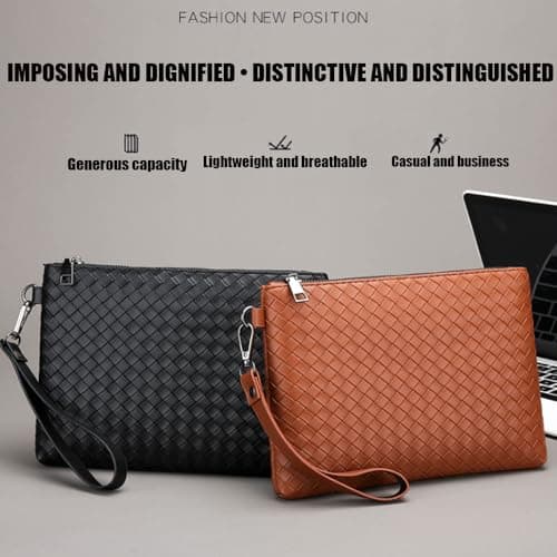 LOCOERDAISHU Men's Leather Clutch Bag Large Capacity Bags Phone Bag & Passport Wallet, Business Handbag with Wrist Strap, Multiple Card Slots for Travel Office Casual (Black) — view 6