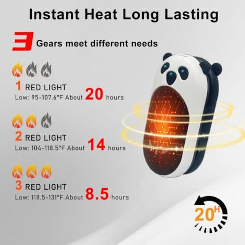 Hand Warmers Rechargeable 2 Pack, 6000mAh Electric Hand Warmer Reusable, 20Hrs Long Heating, Portable Pocket Heater Handwarmer for Women Men, Outdoor Camping, Ski Equipment(Black/White) — view 2