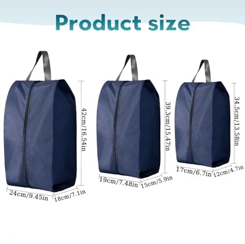 CJWLKJ 6Pcs Multi-Size Travel Shoe Bags Portable Travel Gifts Shoe Organizer with Zipper Closure, Waterproof Nylon Shoe Storage Organizer with Handle Travel Bags for Men and Women, Navy Blue — view 3