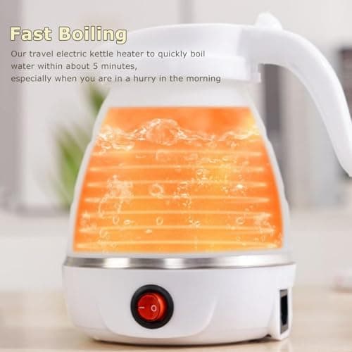 Foldable Electric Kettle, Mini Travel Kettle, Portable Collapsible Kettle for Camping with Separable Power Cord, Fast Boiling, 600ML (White) — view 3