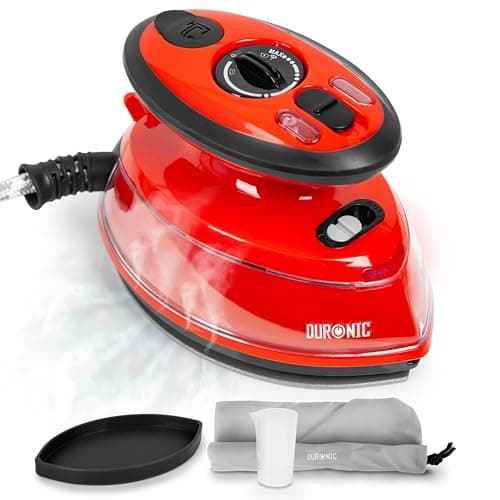 Duronic Travel Iron SI3 RD 400W Mini Irons with Dual Voltage, Variable Temperature Portable 35ml Red Steam Iron for Holiday Quilting Crafts Compact Design for Travelling