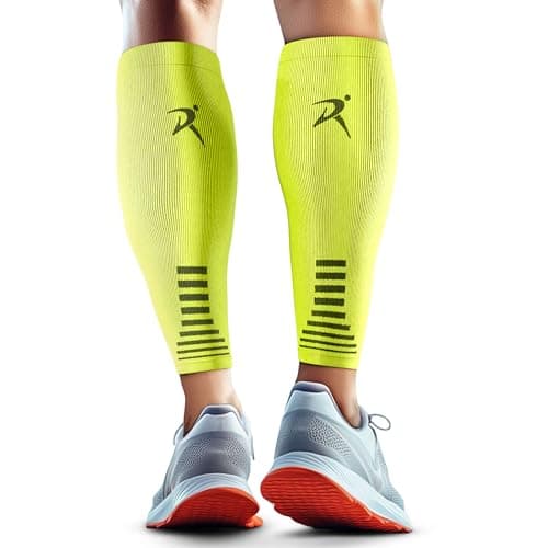Rymora Calf Compression Sleeves for Men & Women (Ideal for Sports, Running, Shin Splints & More) (One Pair) (Neon Yellow) (Medium) [M]