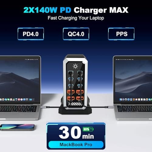 10 in 1 & 660W USB C Charging Station Hub GaN III Multi Port USB Fast Charger Block (6 USB‑C & 4 USB‑A), Black Power Dock Compatible with MacBook, iPhone, iPad, Galaxy S24/S23 etc — view 4
