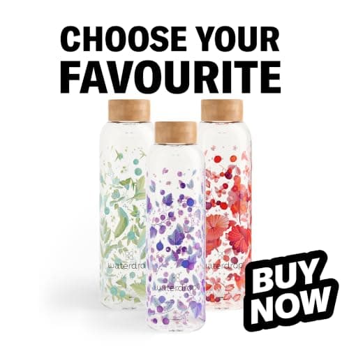 waterdrop® Glass Water Bottle 600ml – Water Flask with Bamboo Lid & Sleeve, Reusable Borosilicate Glass Flask, Leakproof, Ideal for Travel, Office, Gym, Home — view 6