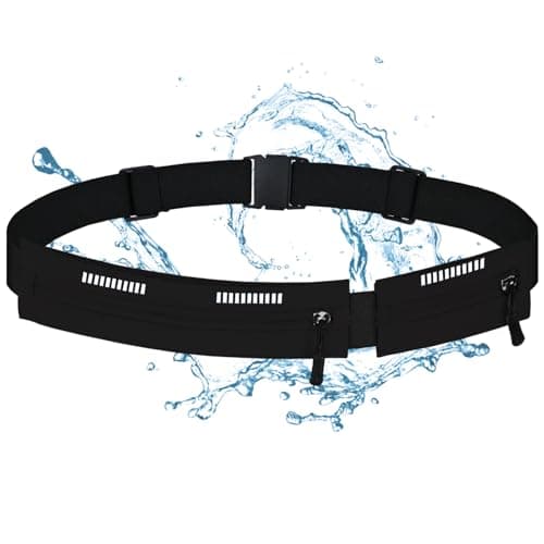 Running Belt Waist Bag, Orange, Dual Zip Pockets, Adjustable Elastic Strap with Reflective Strips (Black) — view 2