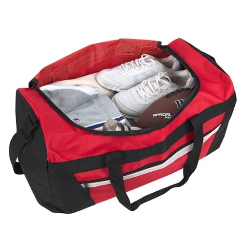 40 Litre, 22 Inch Duffle Bag for Women Men Travel; Large Duffel Bag with Shoulder Strap, Sections (Red) — view 4
