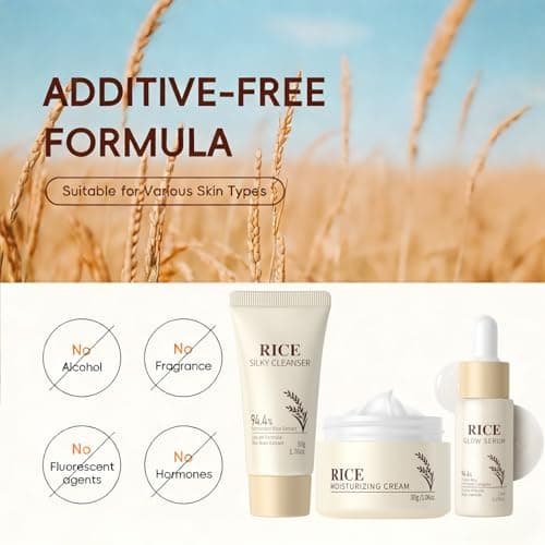 6PCS Rice Skin Care Sets & Kits, Korean Skincare Set-Facial Cleansing Brush & Cleanser, Serum, Face Cream, Hair Band&Tie, Complete Pamper Gifts for Women,Travel Skincare Set for Women Teenage Girls — view 5