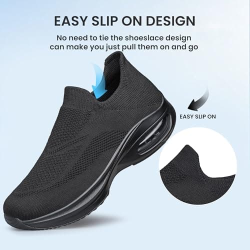 HOIYHEK Mens Trainers Slip on Walking Shoes Non Slip Running Shoes Sports Breathable Lightweight Mesh Air Cushion Comfortable Sneakers for Gym Work Daily Wear All Black Size 9.5 — view 3