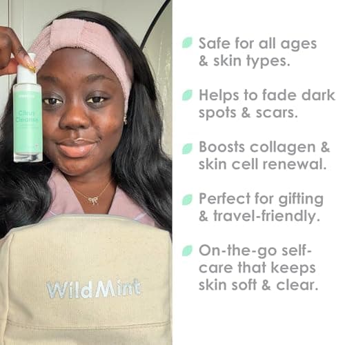 WildMint Mini 5-Step Clear Skin Gift Set | Travel Size Cleanser, Toner, Serum, Face Oil, Moisturiser & Bag | Gifts for Mum, Friends & Daughter | Natural Skincare UK Dark Spots & Dryness (Travel-Size) — view 3