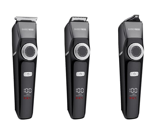 BarberBoss 3-in-1 Facial Grooming Kit for Men, Hair, Beard Trimmer, Detail Trimmer, Precision Control Dial, 4 Guide Combs, USB Rechargeable, LED Display, 100% Waterproof — view 5