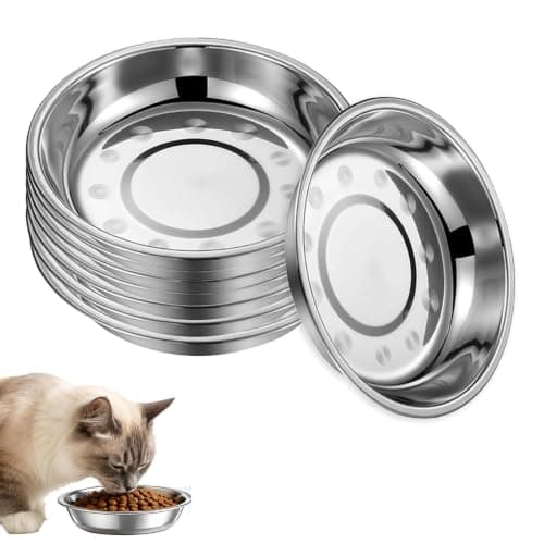 8 Pcs Stainless Steel Cat Bowl Set, Wide Shallow Kitten Feeding Plates, Whisker Friendly Flat Metal Dishes for Cat Food and Water, Dishwasher Safe, for Small Dogs and Pets