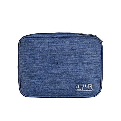 ACOPTON Travel Electronics Organizer, Waterproof Cable Organizer Bag for Electronic Accessories Double Layer Large Shockproof Cable Storage Bag for Cord, Power Bank, Tablet (Navy Blue)