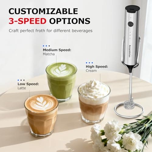 Bonsenkitchen USB Rechargeable Stainless Steel Electric Milk Frother,MF8713 — view 2