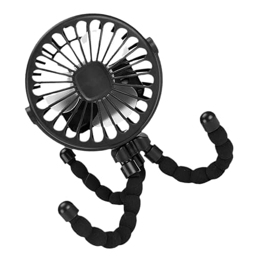 Fabater Portable Baby Stroller Fan, Battery Operated Clip on Fan with Flexible Tripod, Silent Cooling for Car Travel Outdoor, Compact USB Rechargeable for Toddler (Black) — view 3