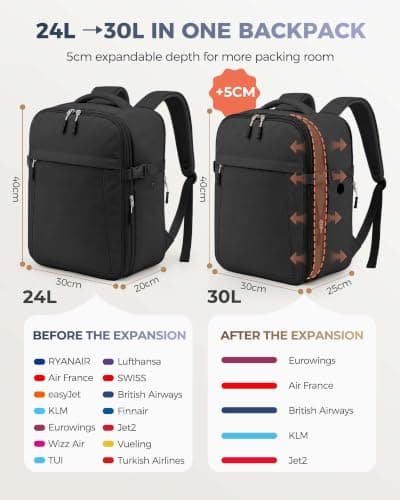 Xkdoai New Expandable for Ryanair Cabin Bags 40x30x20 to 40x30x25 Black — view 2