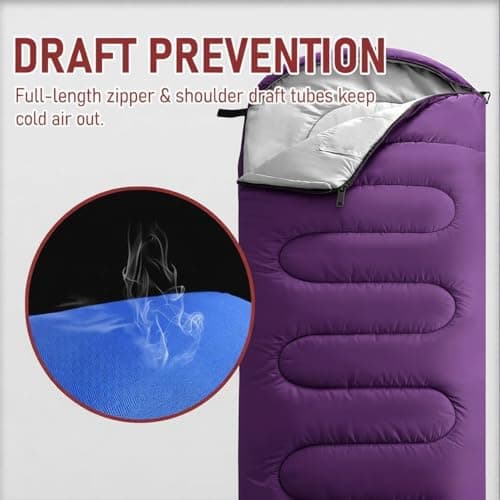 Sleeping Bag for Camping, for 3-4Seasons, Comfortable Adult Blanket, Small Packed Size, Ultralight Carry Bag, Soft, Thick and Warm, for Outdoor Camping, Travel, Hiking. (Purple) — view 5