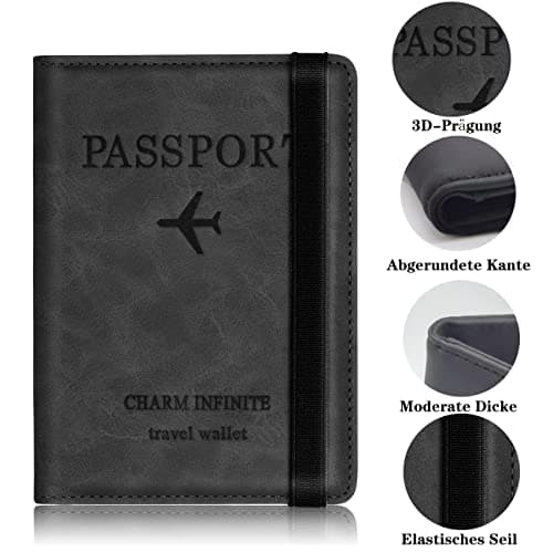 Toctax Passport Holder Cover, PU Leather RFID Travel Wallet Case Organiser Accessories, UK Passport Cover for Passport, Business Cards, Credit Cards, Boarding Passes (Black) — view 2