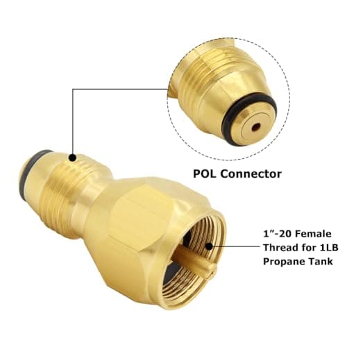 Hooshing Propane Refill Adapter Universal for 1 lb Tank, Lp Gas Cylinder Coupler for Throwaway Disposable Bottle, Pack of 1, Gold — view 2