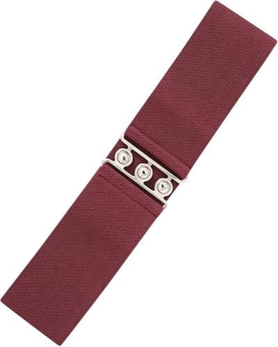 Ro Rox Retro Vintage Belt | Elastic Women's Accessories | Stretchy 50s Nurse With Silver Buckle & Clasp | Waist Belt For Dress | Wide Belt Design | Elasticated Belt For Women & Ladies, Burgundy, L