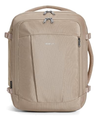 ECOHUB Ryanair Cabin Bags 40x30x20, Underseat Travel Bag with 9 Pockets, Recycled PET Eco Friendly Hand Luggage Backpack, Lightweight Rucksack for Women & Men, Carry on Bag with USB Port, 20L, Brown