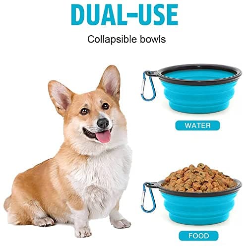 Collapsible Dog Bowl,Collapsible Dog Water Bowls for Cats Dogs, Portable Pet Feeding Watering Dish,Portable Dog Water Food Bowl with Carabiner (Medium(650ML), light blue) — view 4