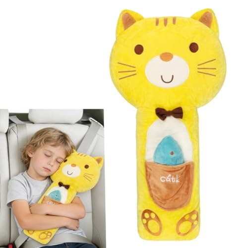 SIQITECHUK Kids Seat Belt Pillow Children Shoulder Neck Support Seat Belt Stuffed Cushion Cute Cartoon Seatbelt Strap Cover Pad for Boys Girls Headrest (Yellow Cat)