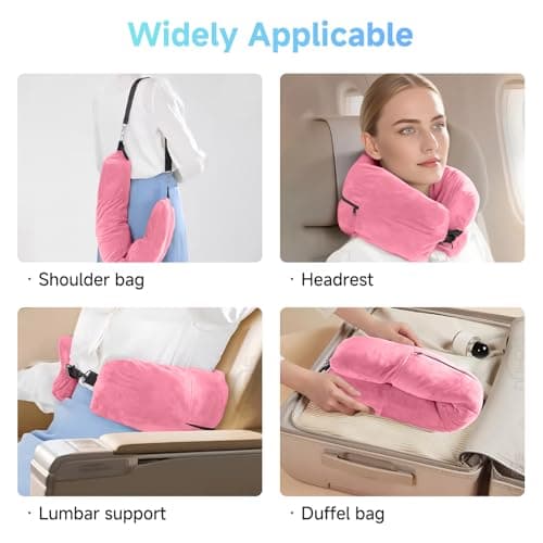 AHRLIC Soft Stuffable Neck Pillow for Travel Multifunctional U-Shaped Cushion Fillable with Clothes for Extra Luggage Space, Adjustable Strap for Airplane, Camping, Train, Hiking (Rose Red) — view 5